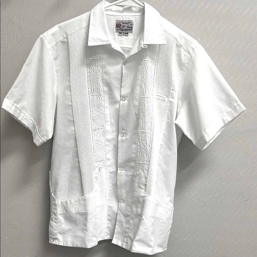Guayabera Yucateca  White Casual Button Down Shirt Short Sleeve